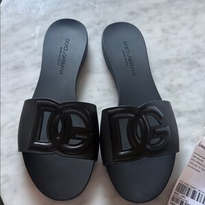Dolce & Gabbana Black Logo Slide Sandals